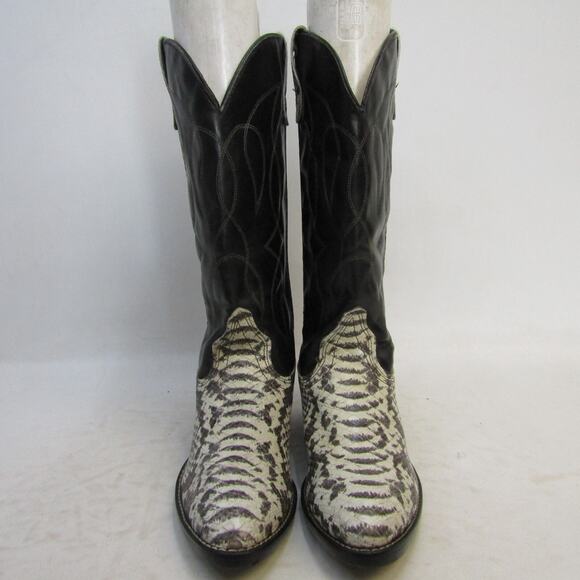 Mens Size 8.5 D Black Leather Snake Print Cowboy Western Boots main image 9
